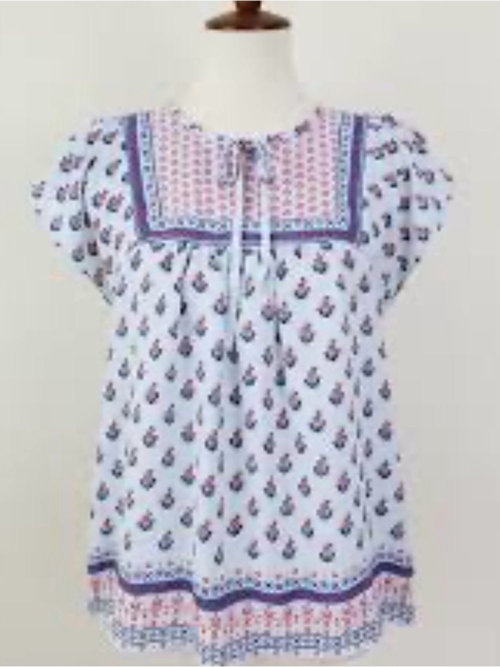 GAP White Peasant Blouse with Pink & Blue Trim